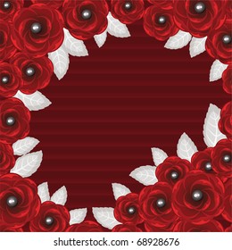 Red roses frame with pearls