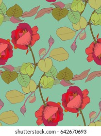 red roses with green leaves vector pattern
