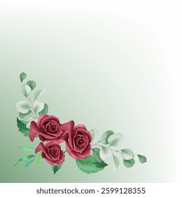 Red roses with green white gradient mesh abstract background nice for greeting card 