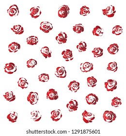 Red roses hand drawn color set. Icon roses collection. fabric rose. Vector doodle illustration.