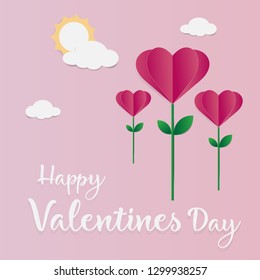 red roses heart on abstract background with text love and clouds sun mini heart flower design for valentine's day festival 
 Vector illustration paper craft style