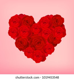 Red roses in heart shape arrangement vector illustration. Wedding and Valentine's Day Decoration.