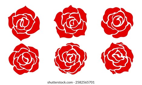 Red Roses Icon set, Valentine symbol, Isolaed Gaphic elements, Love Clip art in Flat style, Hand drawn illustration on Transparent background for Decoration, Editable