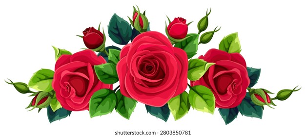Red roses isolated on a white background. Red roses bouquet. Vector floral design element. Hand-drawn illustration, not AI