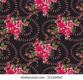 Red roses with leaves lined on a gray background.