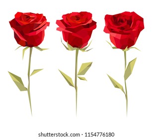 Red roses in low poly style. Vector illustration