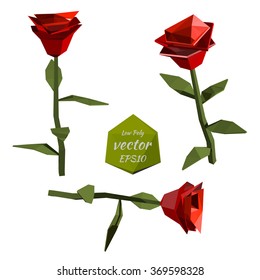 Red Roses in the low poly style. Vector illustration