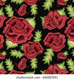 Red roses mexican pattern embroidery
