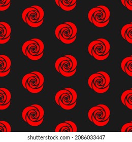 Red roses on black background seamless pattern. Best for textile, print, wrapping paper, package and festive decoration.