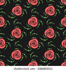 Red roses on black background seamless pattern. Best for textile, print, wrapping paper, package and home decoration.