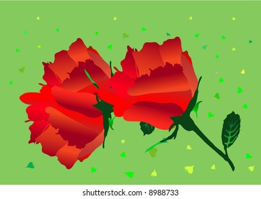 red roses on the green-floral spring background
