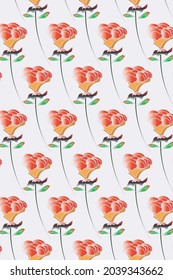 Red roses on white background. Seamless pattern. Vector. EPS 10.