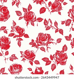 Red roses on a white background. on linen fabric print pattern, cotton, silk, vector illustration, doodle summer, kids and baby designs for print fabric.