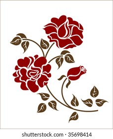 red roses on the white background.