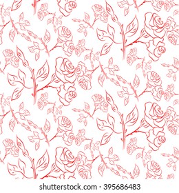Red roses on a white background. Seamless pattern.
