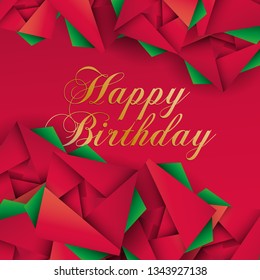 Red roses origami. Vector birthday card