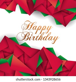 Red roses origami. Vector birthday card