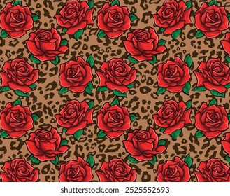 Red roses over cheetah print
