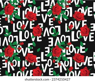 red roses over love background print