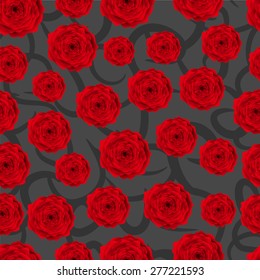 Red roses pattern on grey background vector illustration