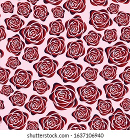 Red roses pattern with seamless border for background, valentine day and women day post cards, screensavers, textures. Beautiful art decoration for the desktop, board background, decorative paper