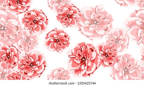 Red Roses Pattern, Vintage Floral Background in Watercolor Style. Rustic Wedding Decoration, Card Invitation. Hand Drawn Rose Seamless Pattern. Retro Print for Fashion Fabric. Summer Red Rose Texture.