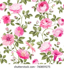 Red roses pattern for wallpaper design. Retro floral seamless pattern. Vector illustration.