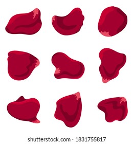 Red roses petals vector cartoon set isolated on a white background.