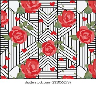 rosas rojas impresas sobre fondo abstracto