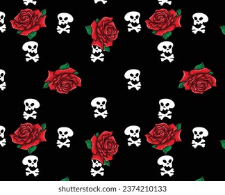 red roses and sculls print