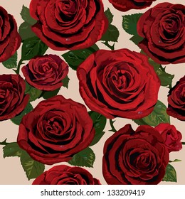 	Red roses. Seamless floral background.