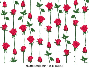 Red roses seamless pattern, background. Colored vector illustration