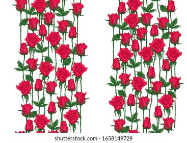 Red roses seamless pattern, background. Colored vector illustration