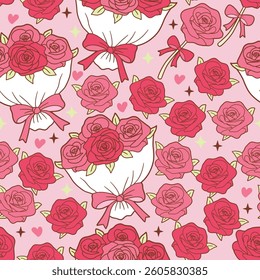 Red Roses Seamless Pattern Isolated on Red Background Vector