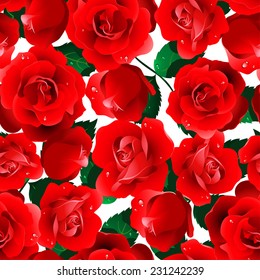 Red roses seamless pattern on a white background .