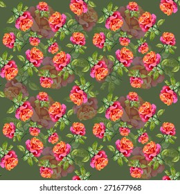Red Roses seamless pattern on green background vector illustration