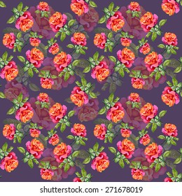Red Roses seamless pattern on purple background vector illustration