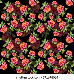 Red Roses seamless pattern on black background vector illustration