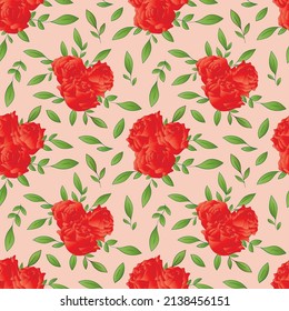 Red roses seamless pattern. Vector illustration.