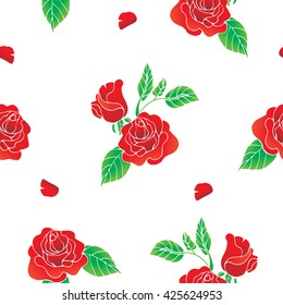 Red roses seamless pattern. vector illustration isolated on white background