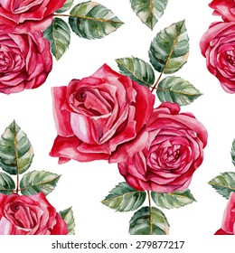 Red Roses Seamless Watercolor Pattern 