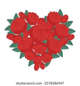 Red roses in the shape heart. Perfect for Valentine's Day, weddings and romantic events. Vector illustration