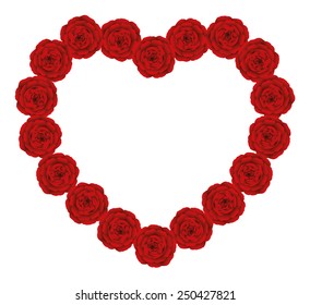 Red roses shaping a fragrant seeming heart. Isolated vector illustration on white background.