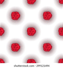 Red roses with thorns seamless pattern background.