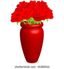 red roses in vase - vector illustration