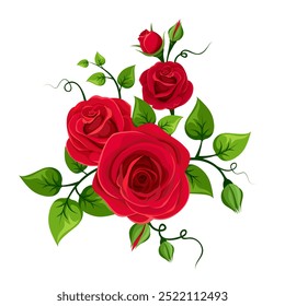 Rote Rosen. Vektorgrafik von roten Rosenblumen einzeln auf weißem Hintergrund. Handgezeichnete Illustration, nicht KI