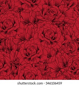 Red Roses Vector Seamless Pattern 