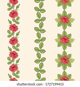 Red Roses Vector Seamless Vertical Decorative Borders Set