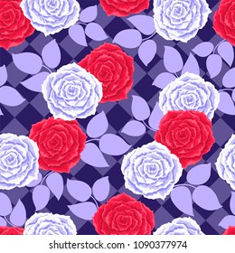 Red roses and white roses seamless pattern.  Vector illustration