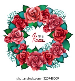 Red roses wreath. Vector wedding  design